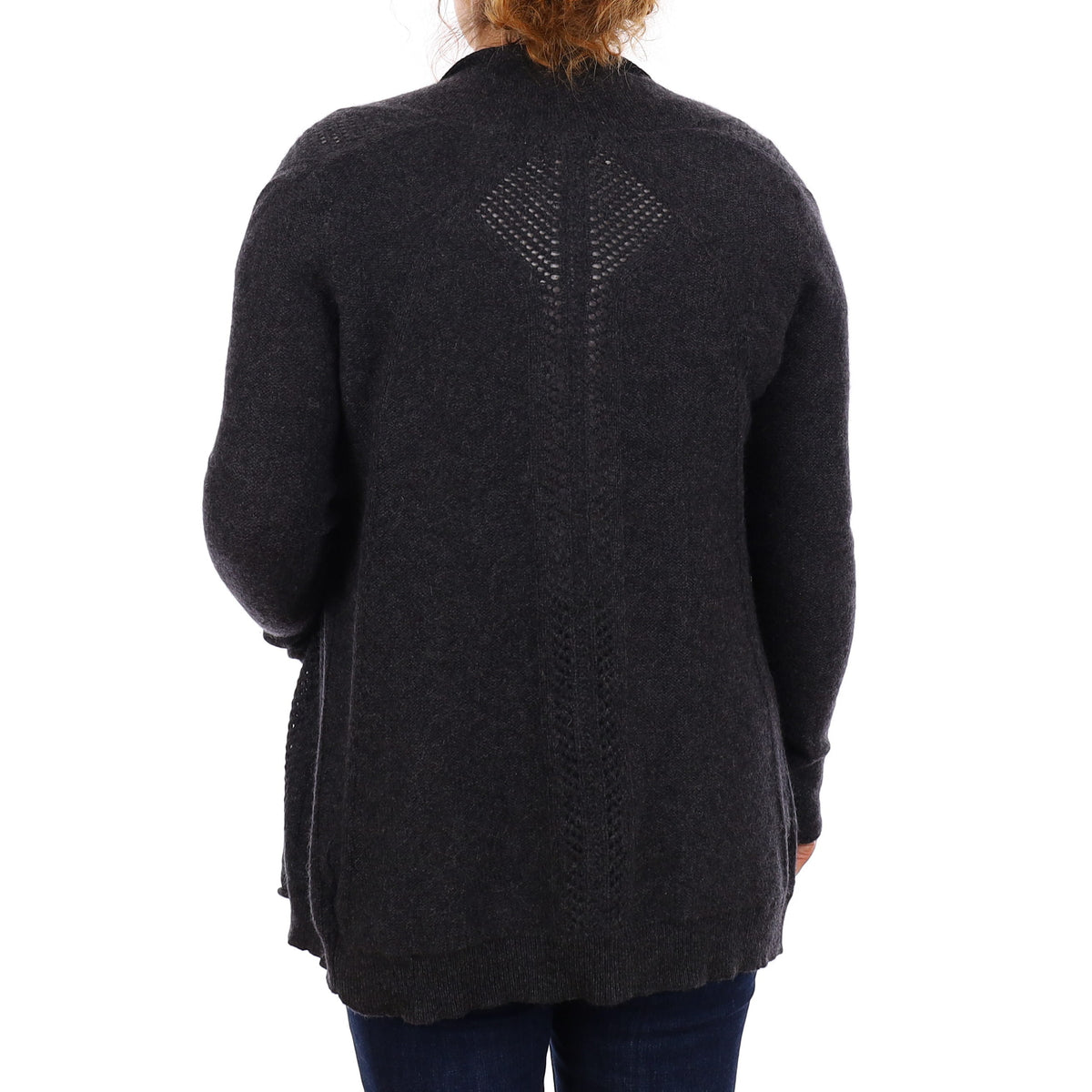 Charcoal Grey Pointelle Detail Cashmere Edge to Edge Cardigan Medium