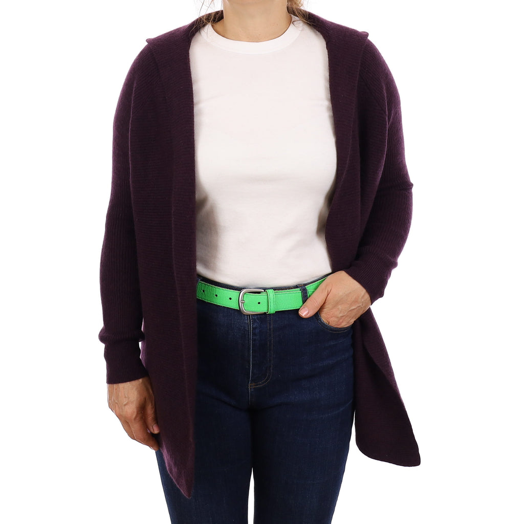 Aubergine Purple Chunky Rib Cashmere Cardigan with Pockets Medium