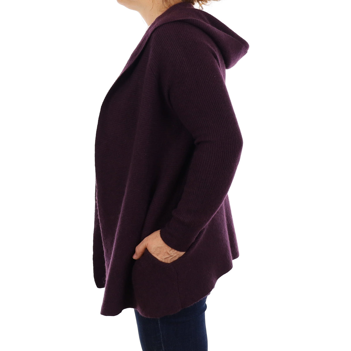 Aubergine Purple Chunky Rib Cashmere Cardigan with Pockets Medium