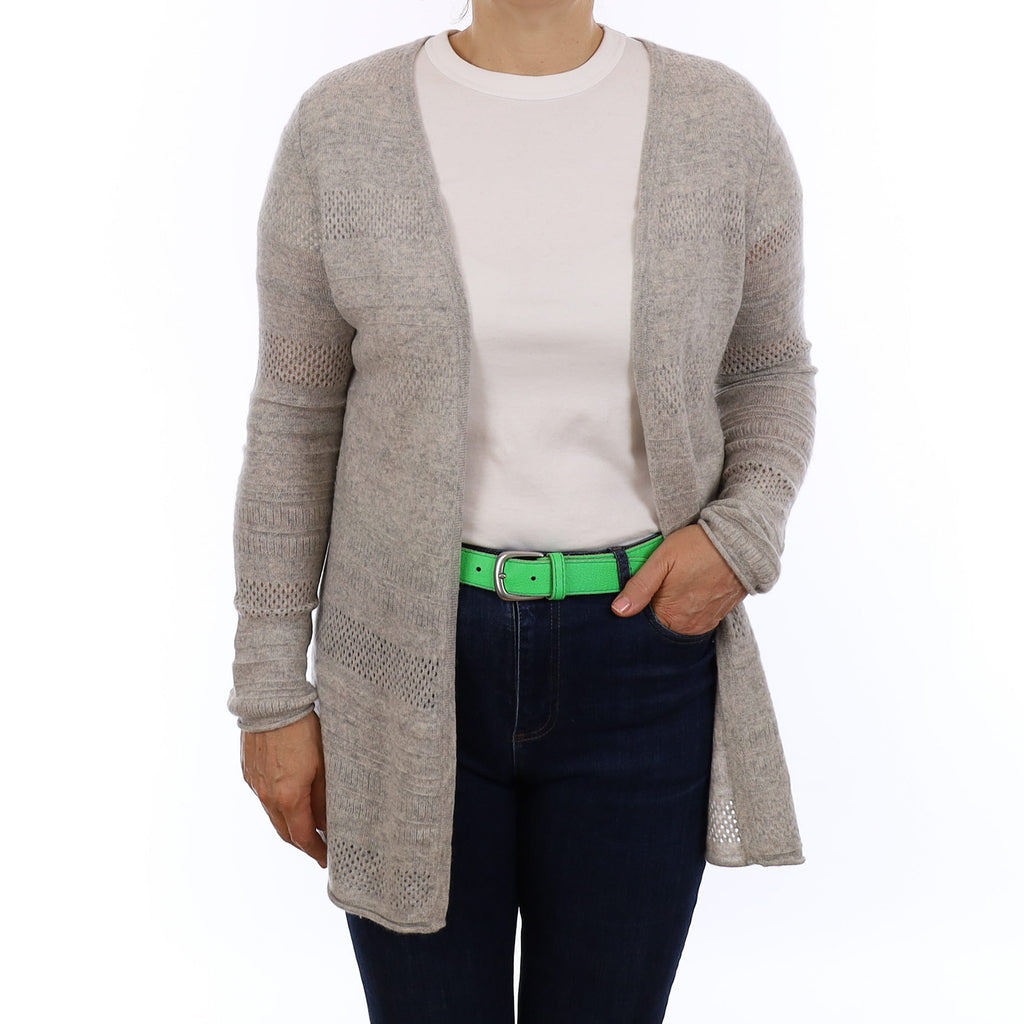 Mist Grey Pointelle Cashmere Cardigan Medium