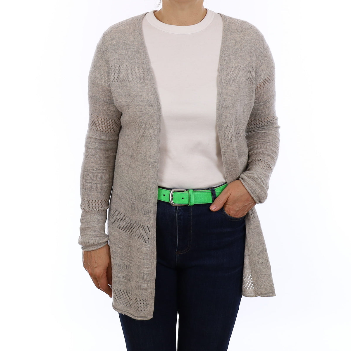 Mist Grey Pointelle Cashmere Cardigan Medium