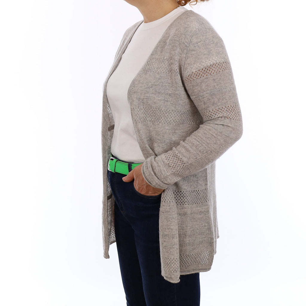 Mist Grey Pointelle Cashmere Cardigan Medium