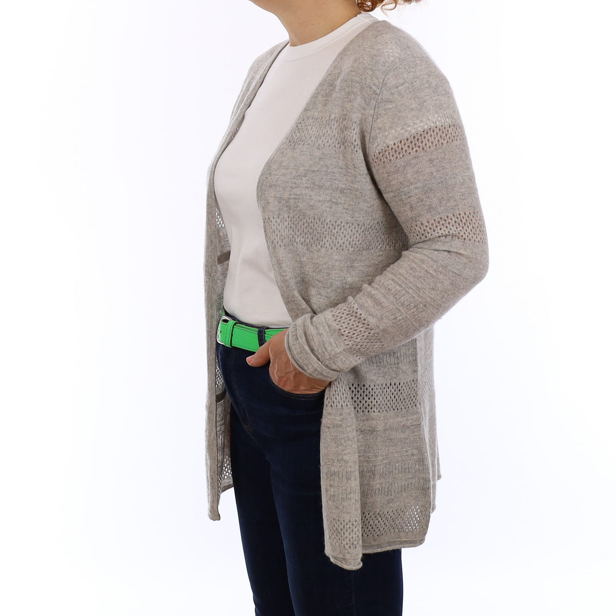 Mist Grey Pointelle Cashmere Cardigan Medium