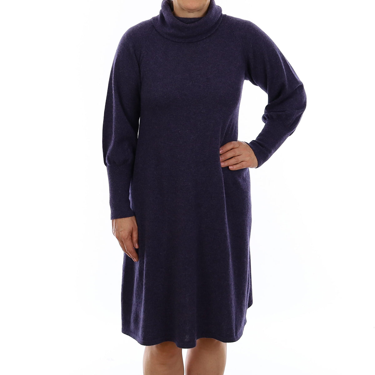 Deep Amethyst Cashmere Cowl Neck Dress Medium