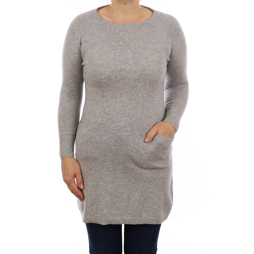 Smoke Grey Longline Cashmere Crew Neck with Pockets Jumper Medium