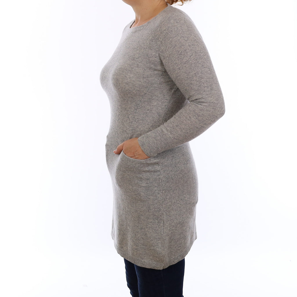 Smoke Grey Longline Cashmere Crew Neck with Pockets Jumper Medium