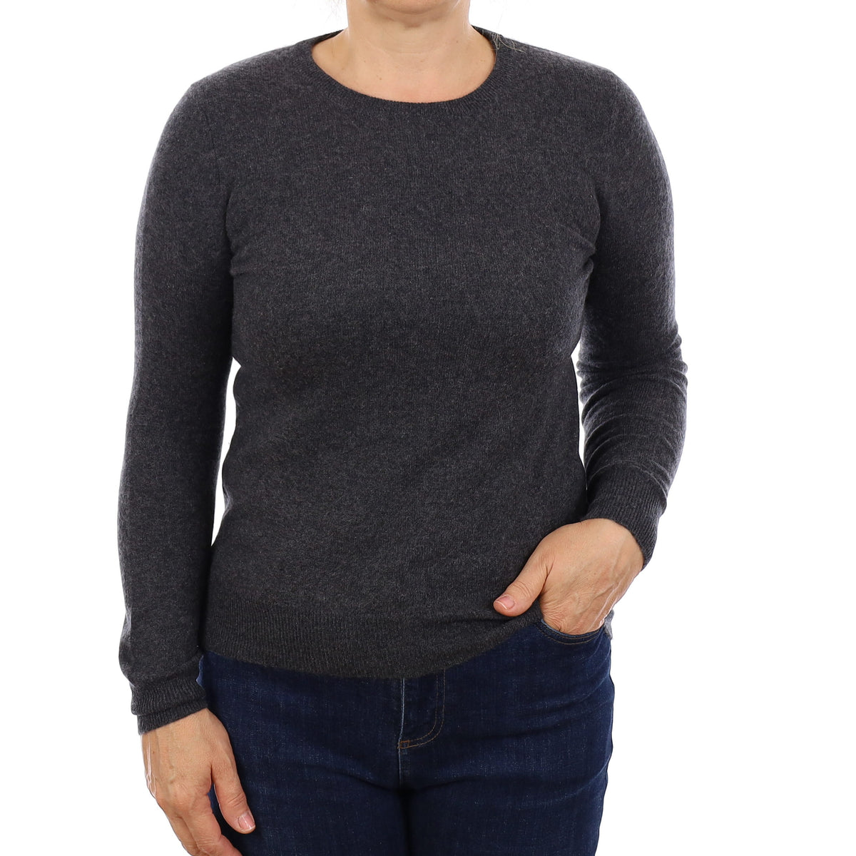 Charcoal Grey Cashmere Crew Neck Jumper Medium