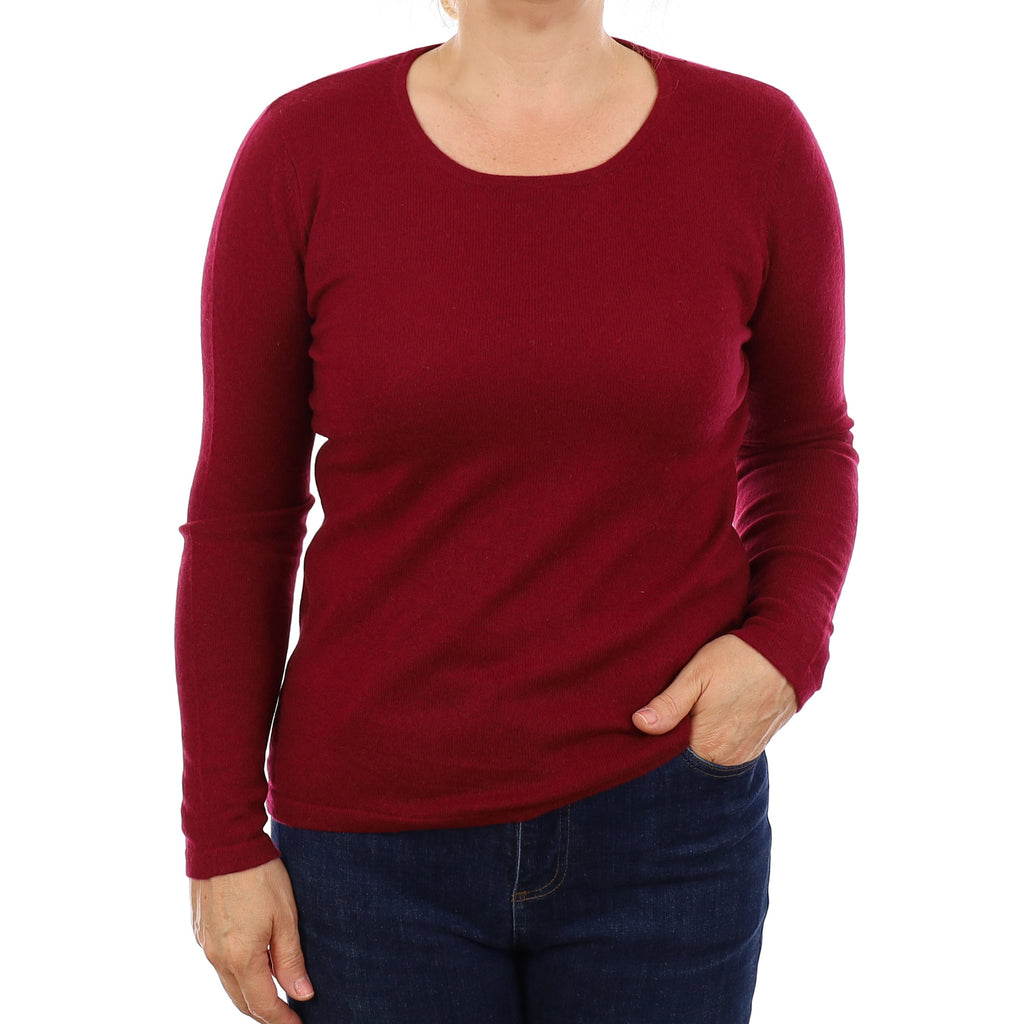Garnet Red Cashmere Crew Neck Jumper Medium