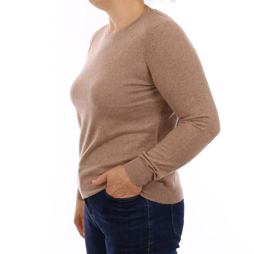 Taupe Brown Cashmere Crew Neck Jumper Medium
