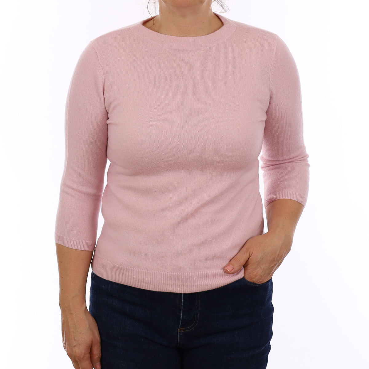 Ice Pink Cashmere 3/4 Sleeve Crew Neck Jumper Medium