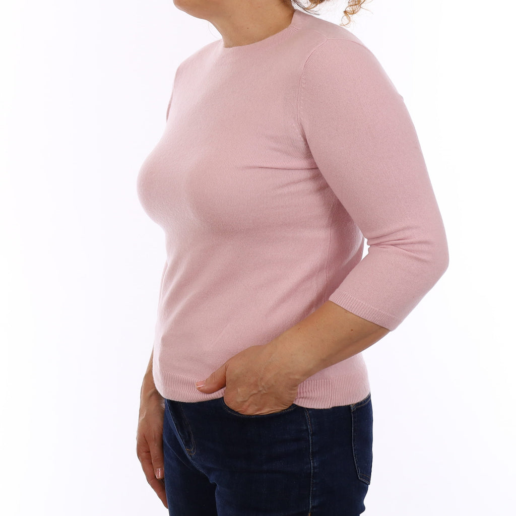 Ice Pink Cashmere 3/4 Sleeve Crew Neck Jumper Medium