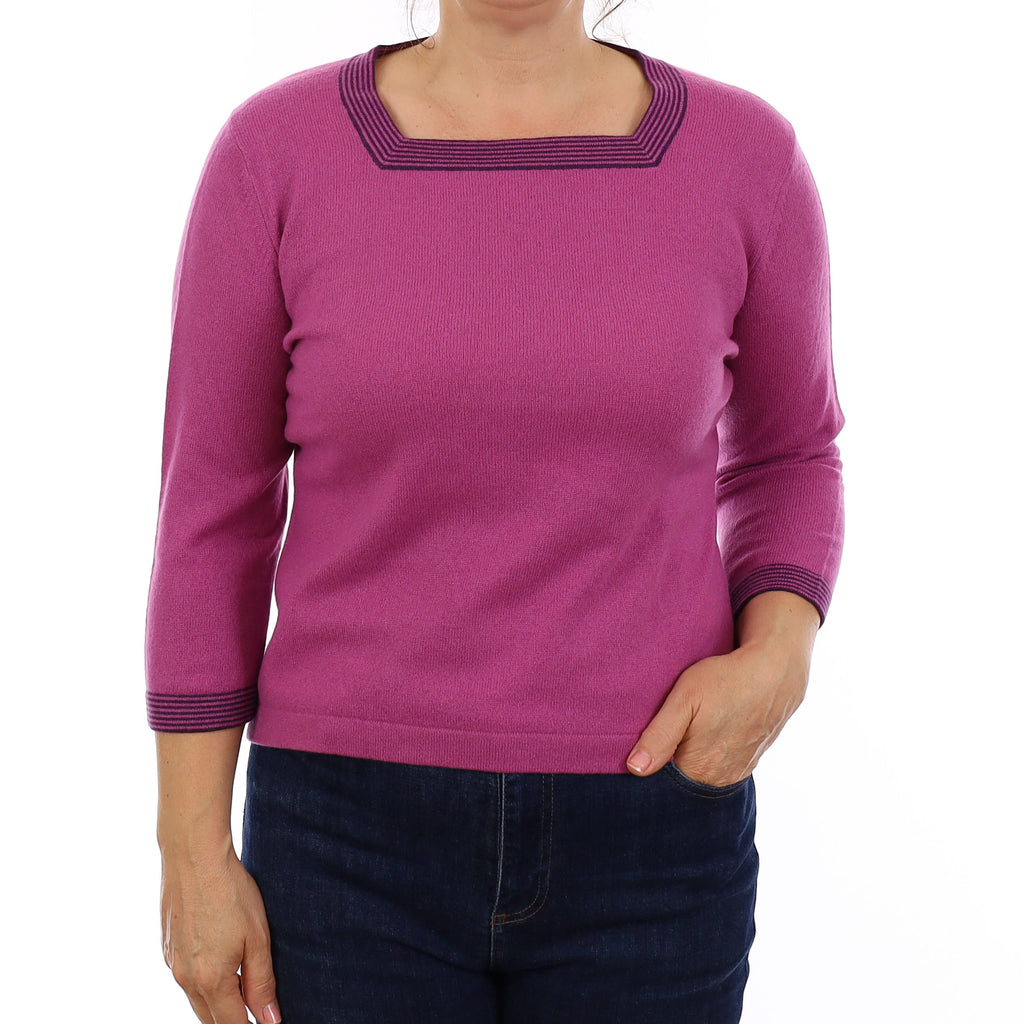 Loganberry Purple Cashmere Square Neck Jumper Medium