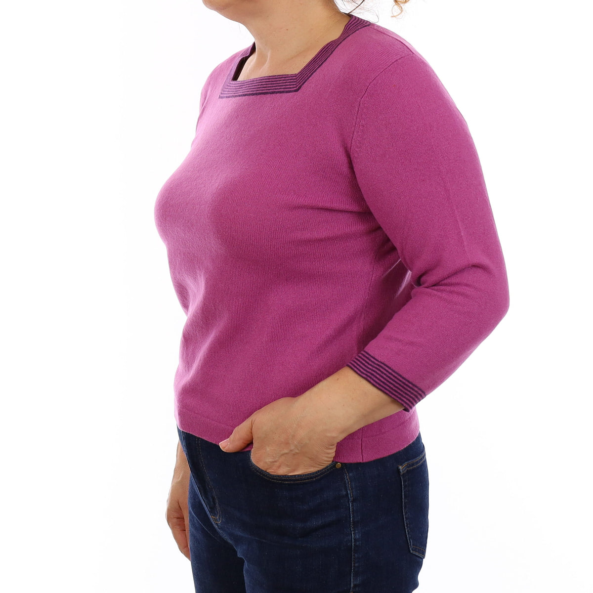 Loganberry Purple Cashmere Square Neck Jumper Medium