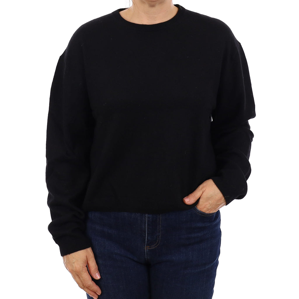Black Cashmere Boxy Crew Neck Jumper Medium
