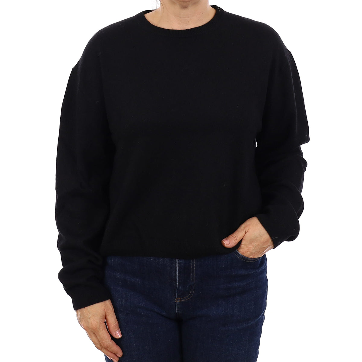 Black Cashmere Boxy Crew Neck Jumper Medium
