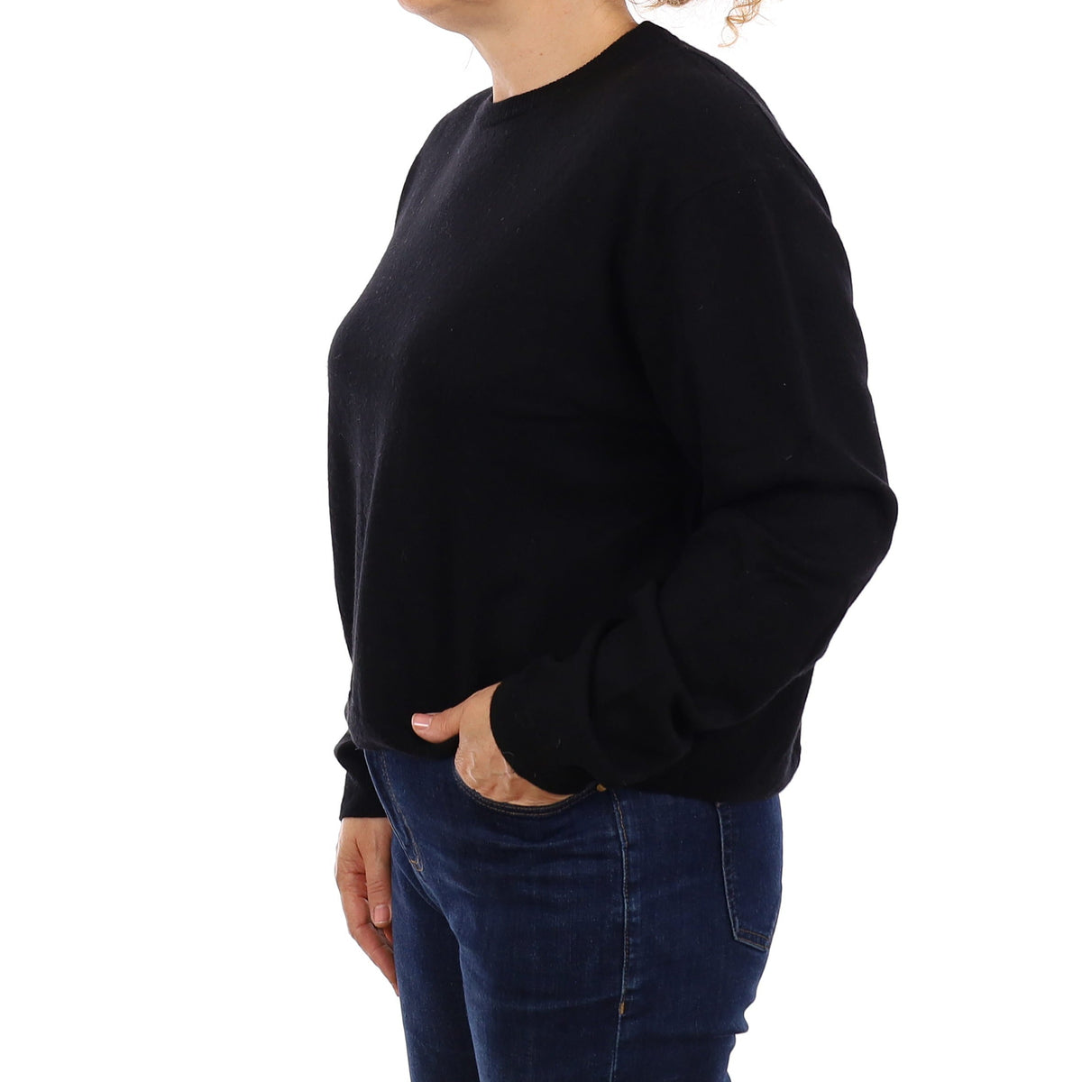 Black Cashmere Boxy Crew Neck Jumper Medium