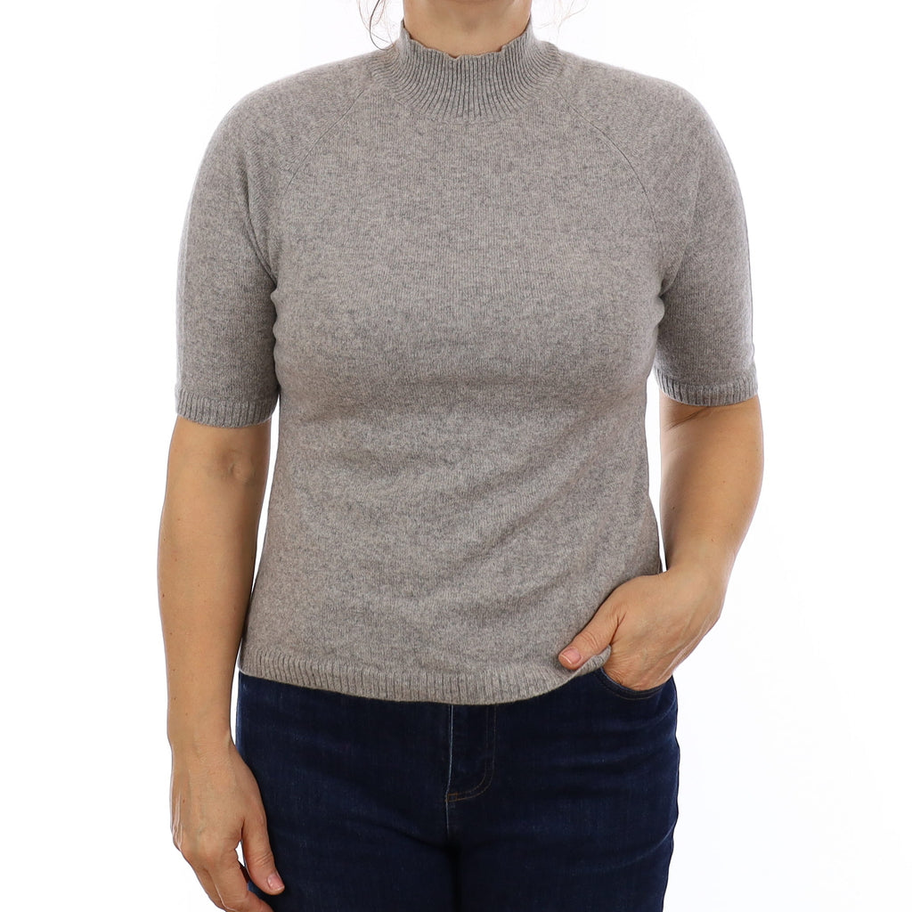 Smoke Grey Cashmere Short Sleeve Turtle Neck Jumper Medium