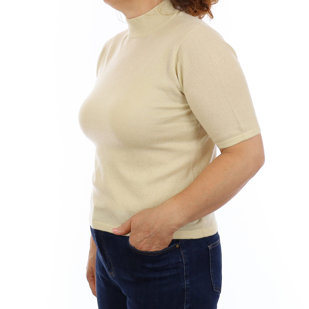 Buttermilk Yellow Cashmere Short Sleeve Turtleneck Jumper Medium