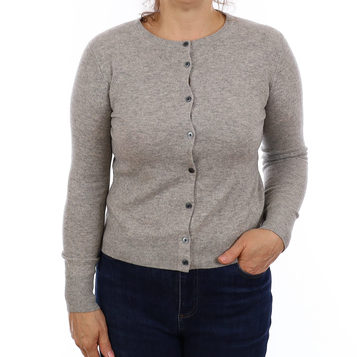 Smoke Grey Cashmere Crew Neck Cardigan Medium