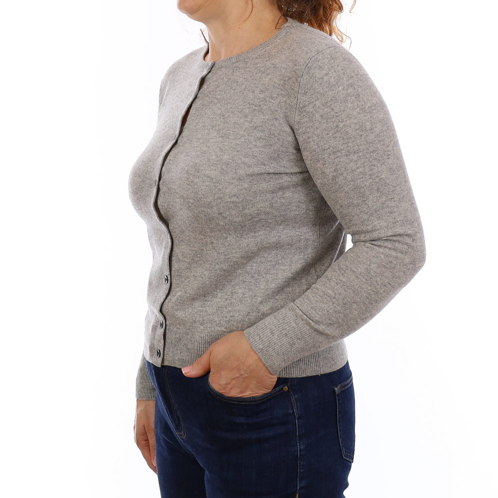 Smoke Grey Cashmere Crew Neck Cardigan Medium