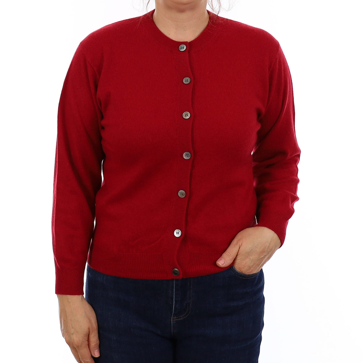 Crimson Red Cashmere  Crew Neck Cardigan Medium