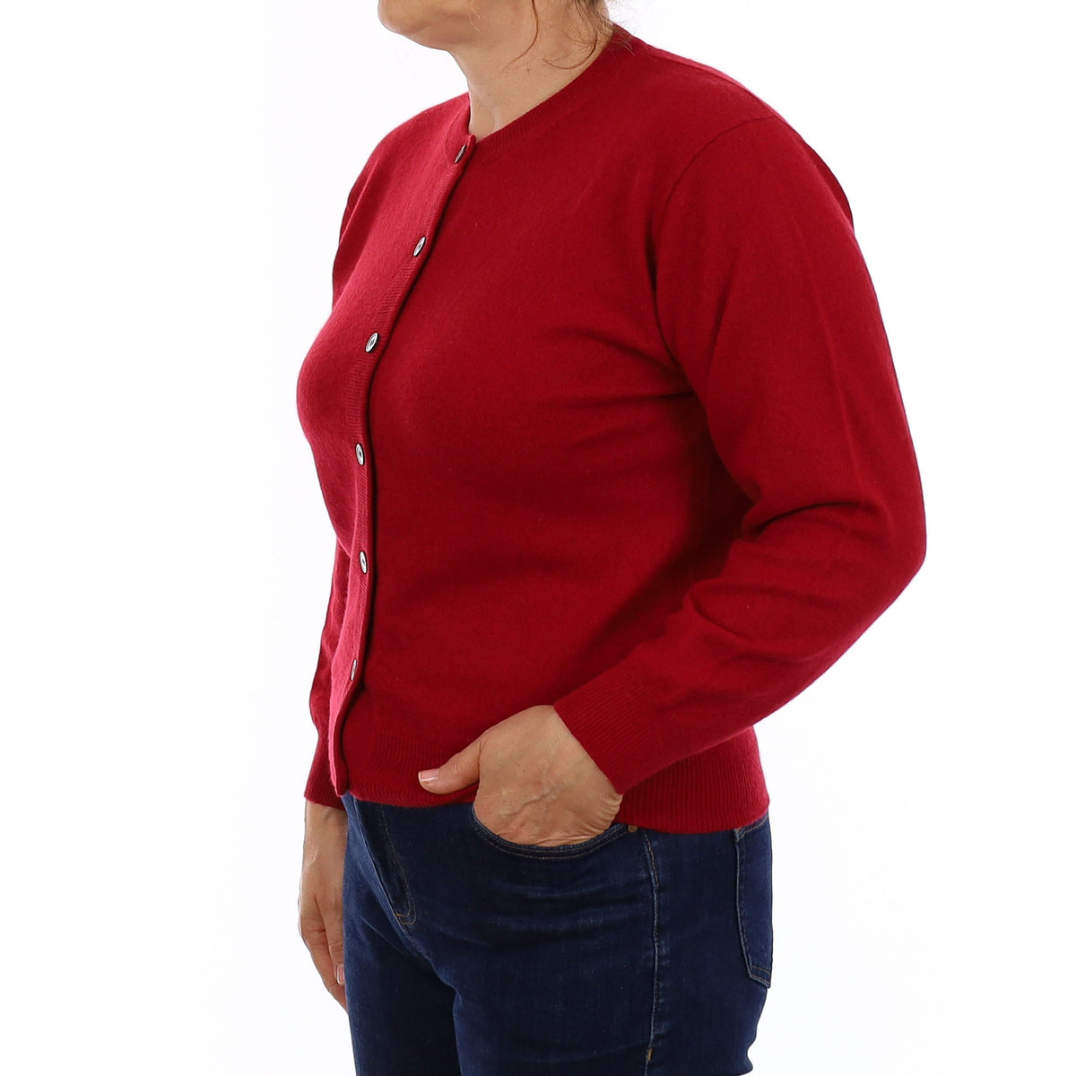 Crimson Red Cashmere  Crew Neck Cardigan Medium