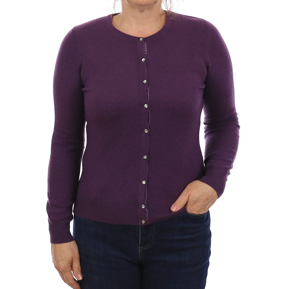 Blueberry Purple Cashmere Crew Neck Cardigan Medium