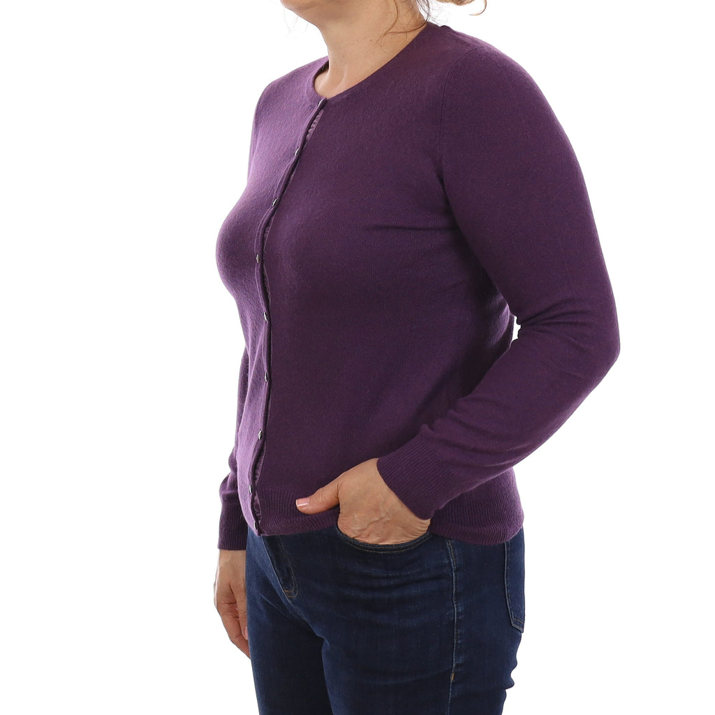 Blueberry Purple Cashmere Crew Neck Cardigan Medium