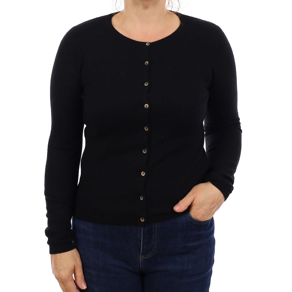 Black Cashmere Crew Neck Cardigan Medium