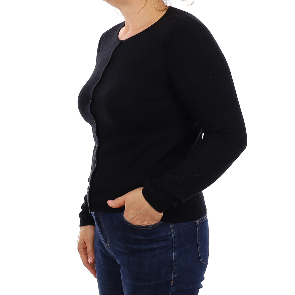 Black Cashmere Crew Neck Cardigan Medium