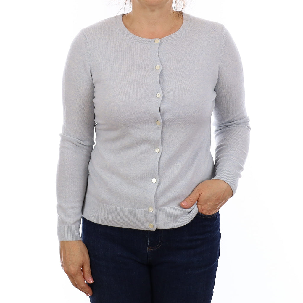 Opal Blue Cashmere Crew Neck Cardigan Medium