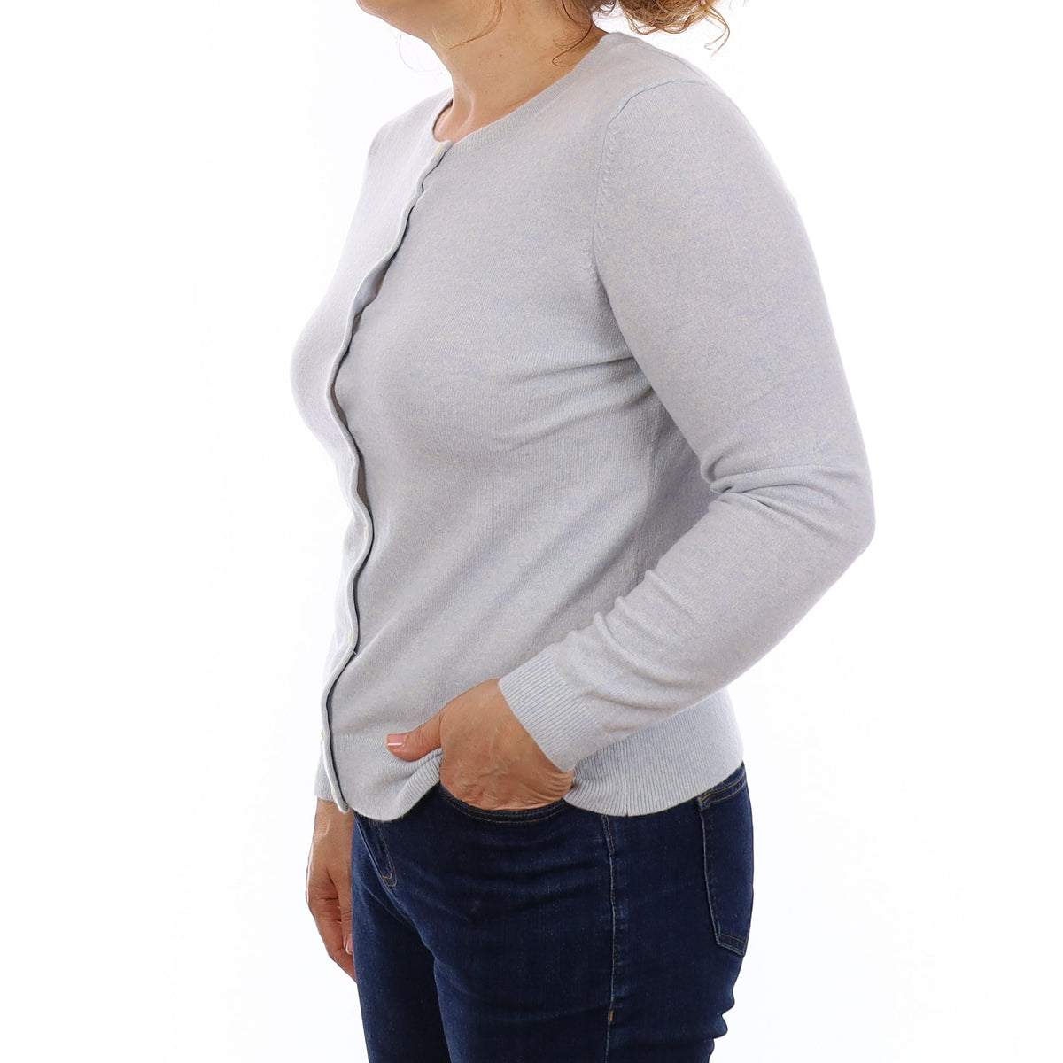 Opal Blue Cashmere Crew Neck Cardigan Medium