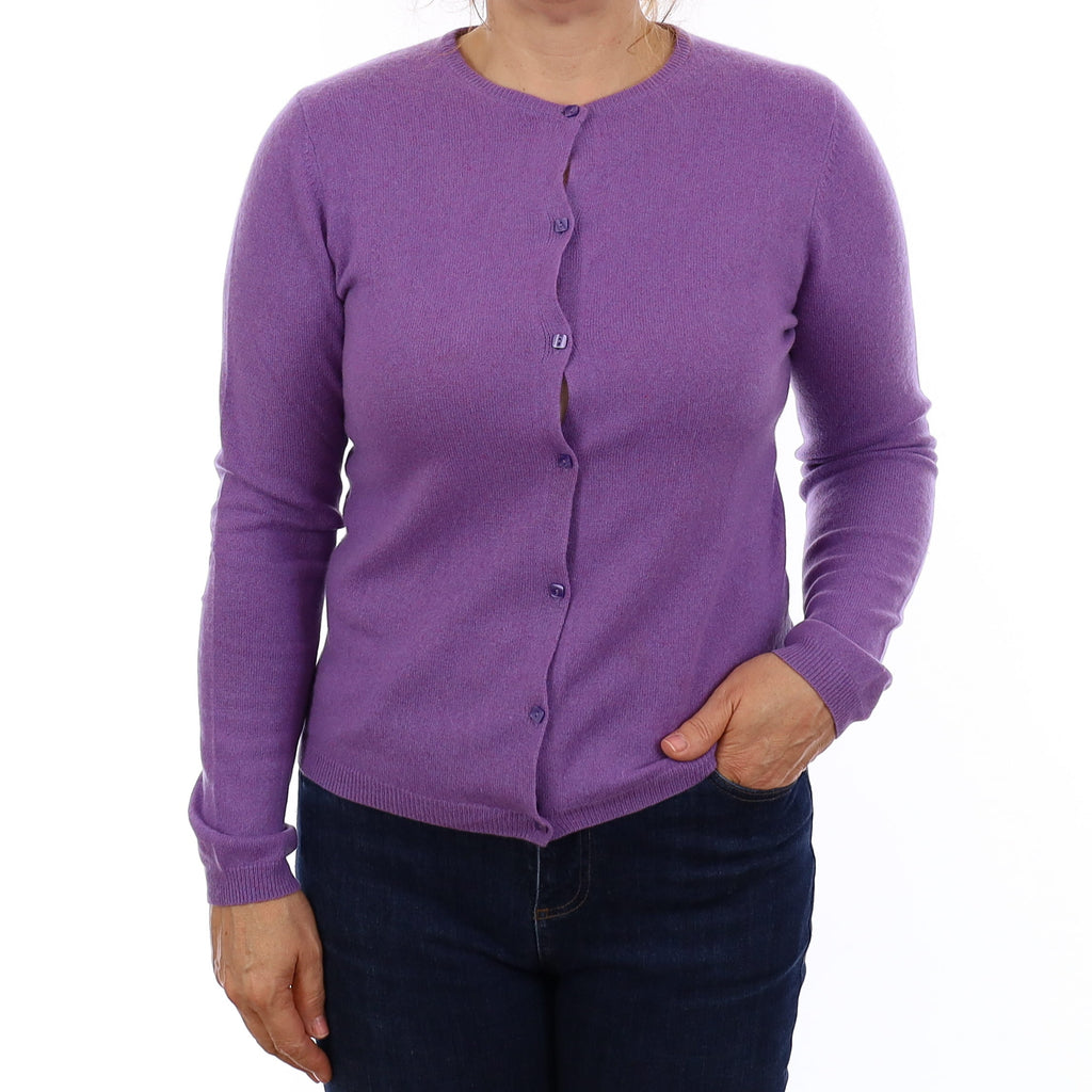 Hyacinth Purple Cashmere Crew Neck Cardigan Medium
