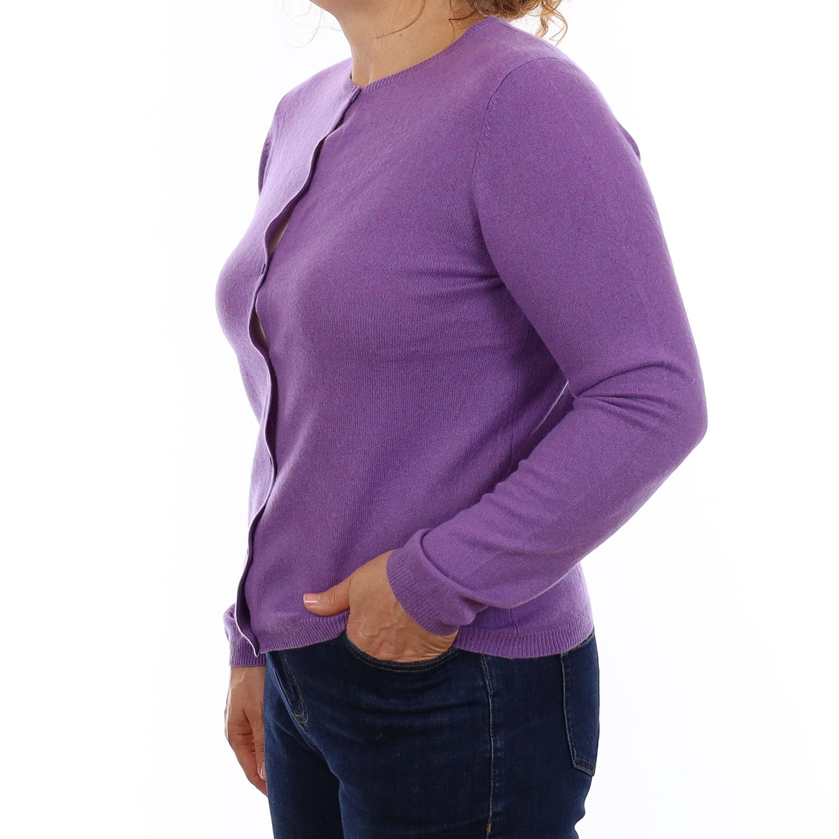 Hyacinth Purple Cashmere Crew Neck Cardigan Medium