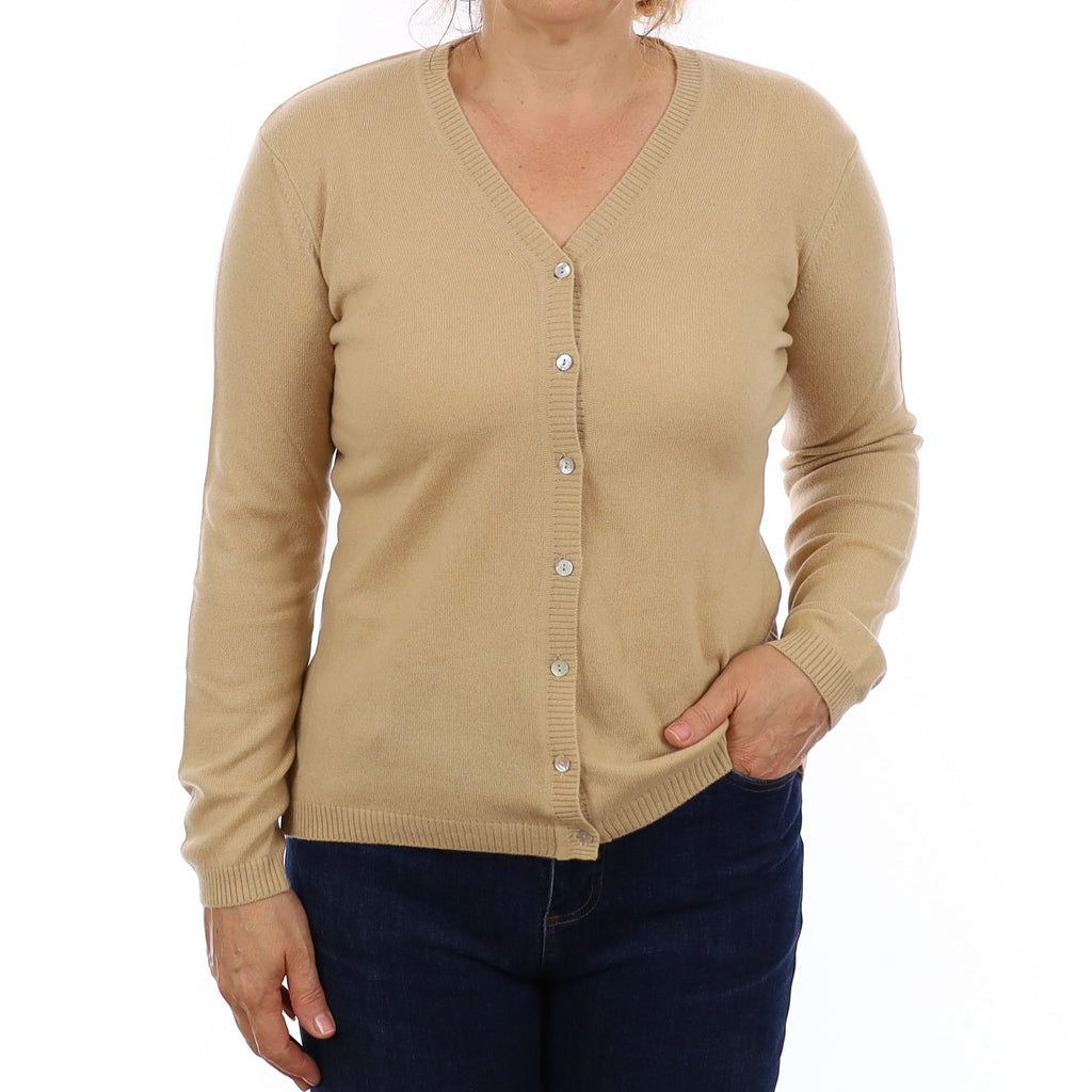 Pale Caramel Cashmere V Neck Cardigan Medium