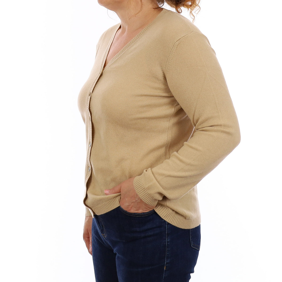 Pale Caramel Cashmere V Neck Cardigan Medium