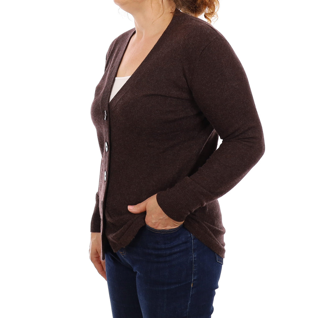 Peppercorn Brown Cashmere V Neck Cardigan Medium