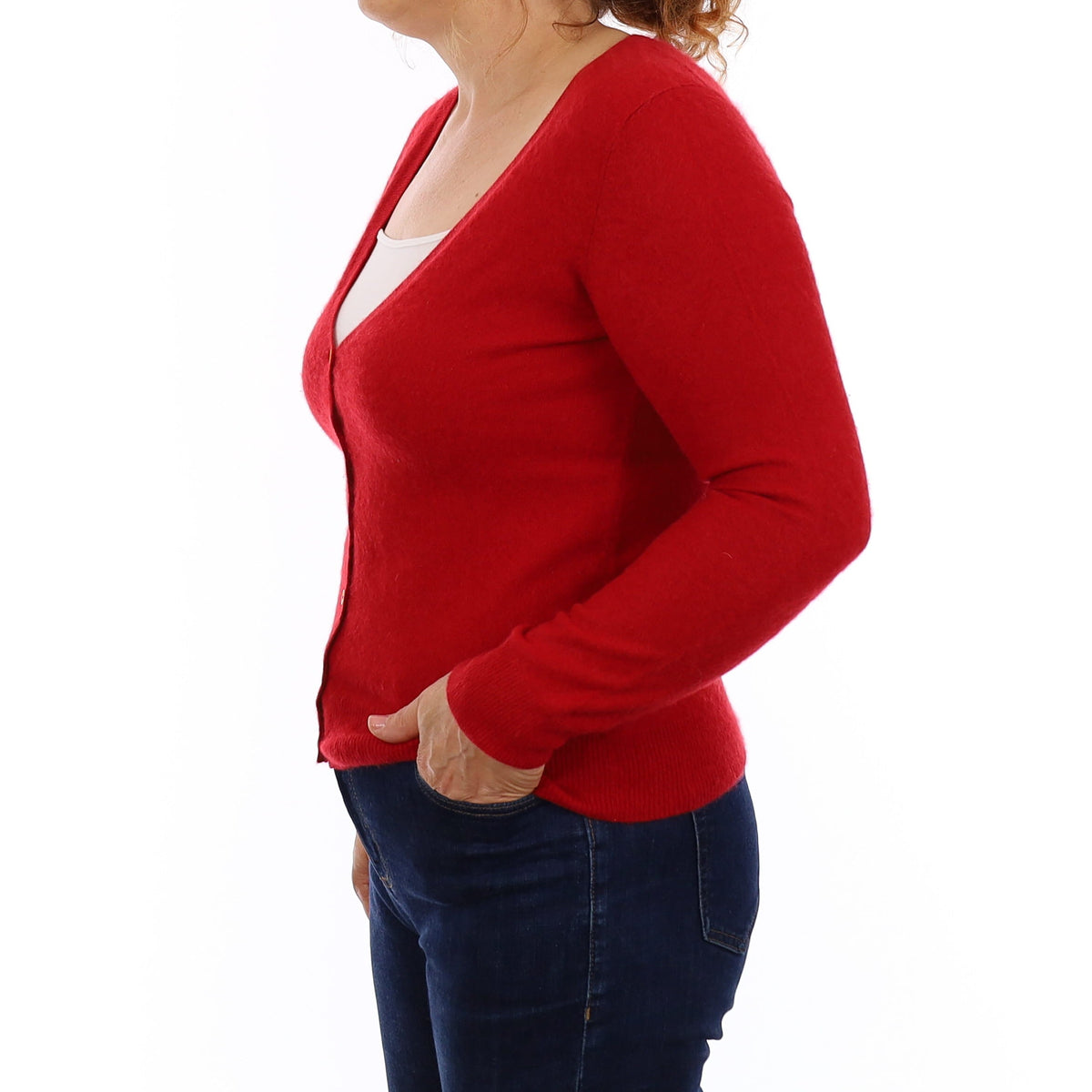 Postbox Red Cashmere V Neck Cardigan Medium