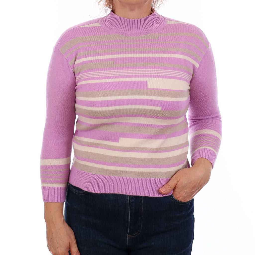 Lilac Striped Cashmere Turtleneck Jumper Medium