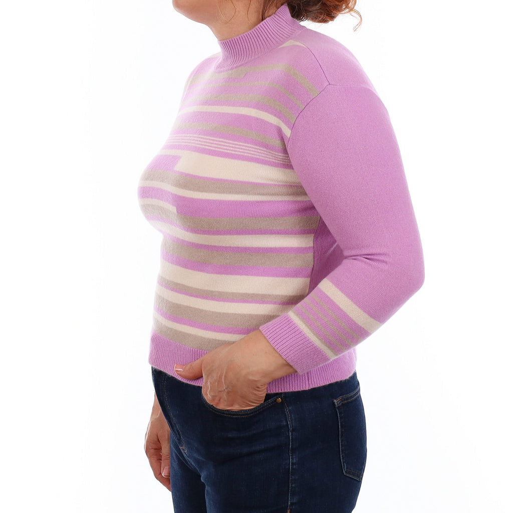 Lilac Striped Cashmere Turtleneck Jumper Medium