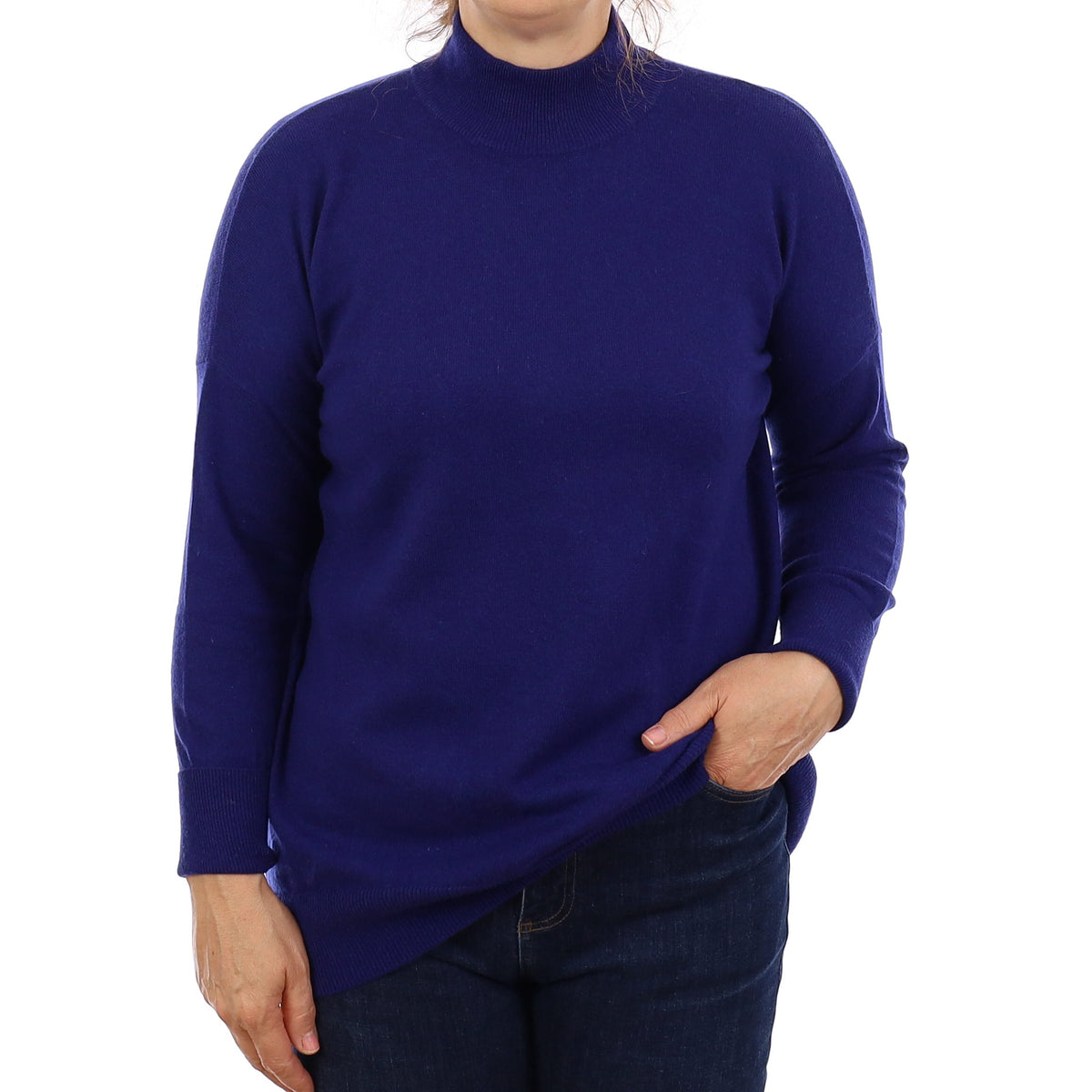 Indigo Blue Cashmere Slouchy Longline Turtleneck Jumper Medium