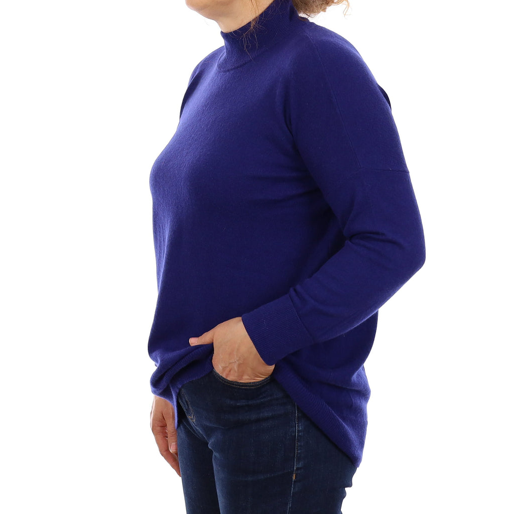 Indigo Blue Cashmere Slouchy Longline Turtleneck Jumper Medium