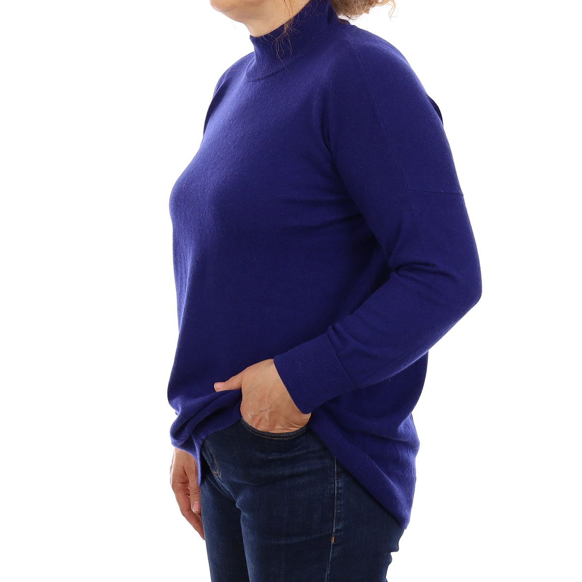 Indigo Blue Cashmere Slouchy Longline Turtleneck Jumper Medium