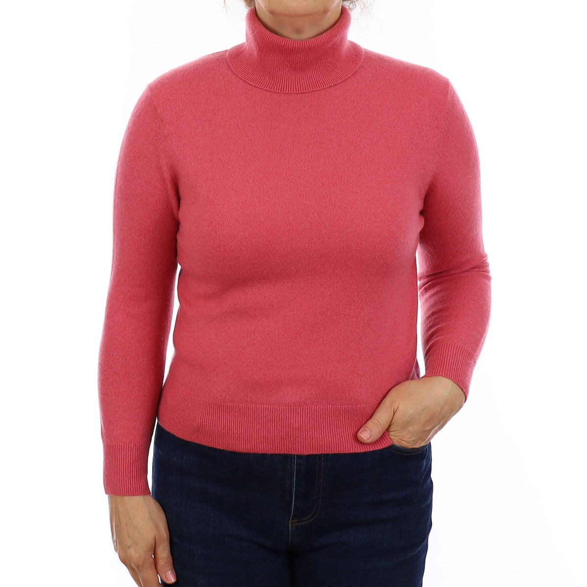 Loganberry Pink Cashmere Polo Neck Jumper Medium