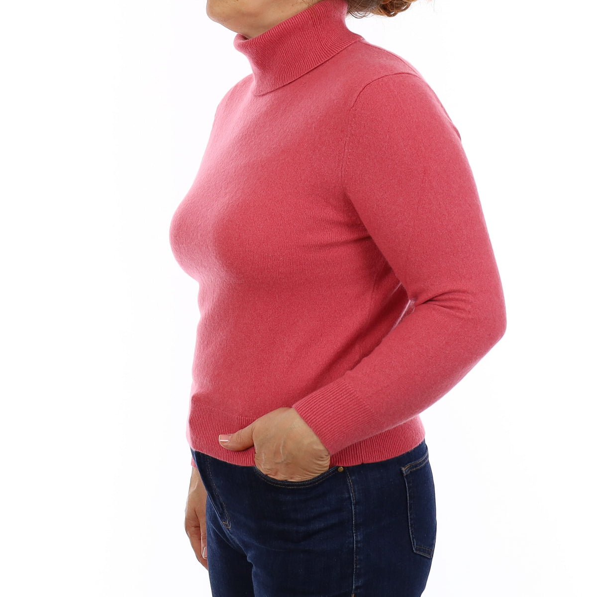 Loganberry Pink Cashmere Polo Neck Jumper Medium