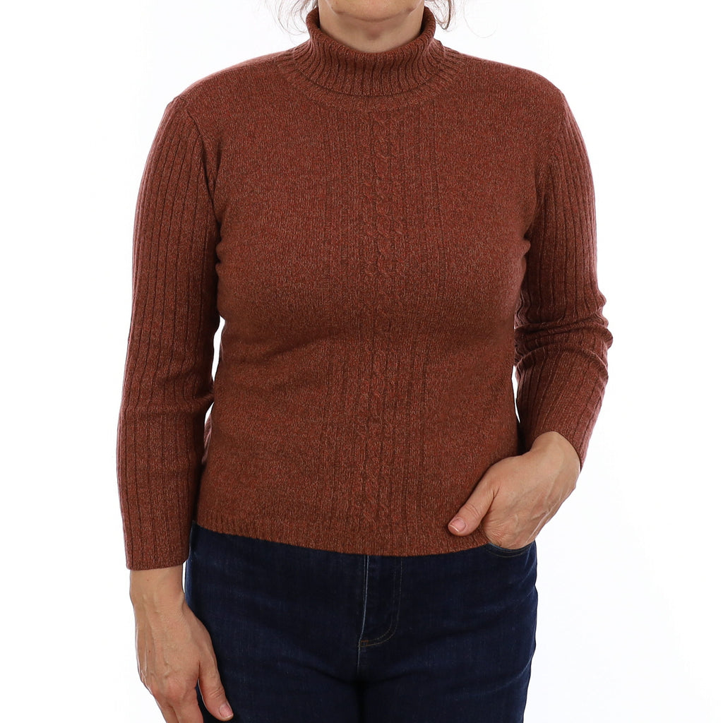 Rust Orange Marl Cashmere Polo Neck Jumper Medium
