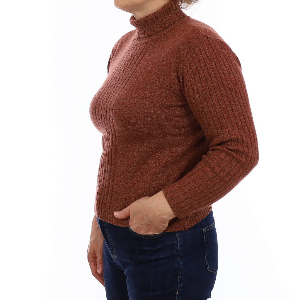 Rust Orange Marl Cashmere Polo Neck Jumper Medium