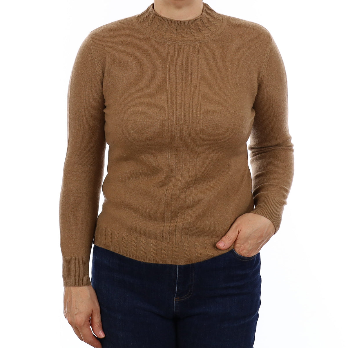 Toffee Brown Cashmere Turtleneck Jumper Medium