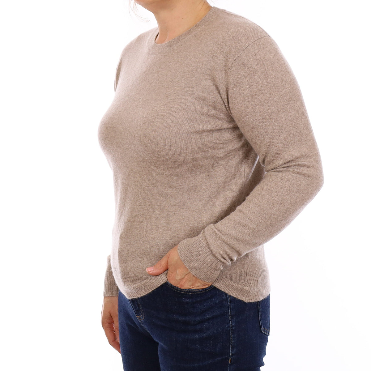 Mink Brown Cashmere Crew Neck Jumper Medium