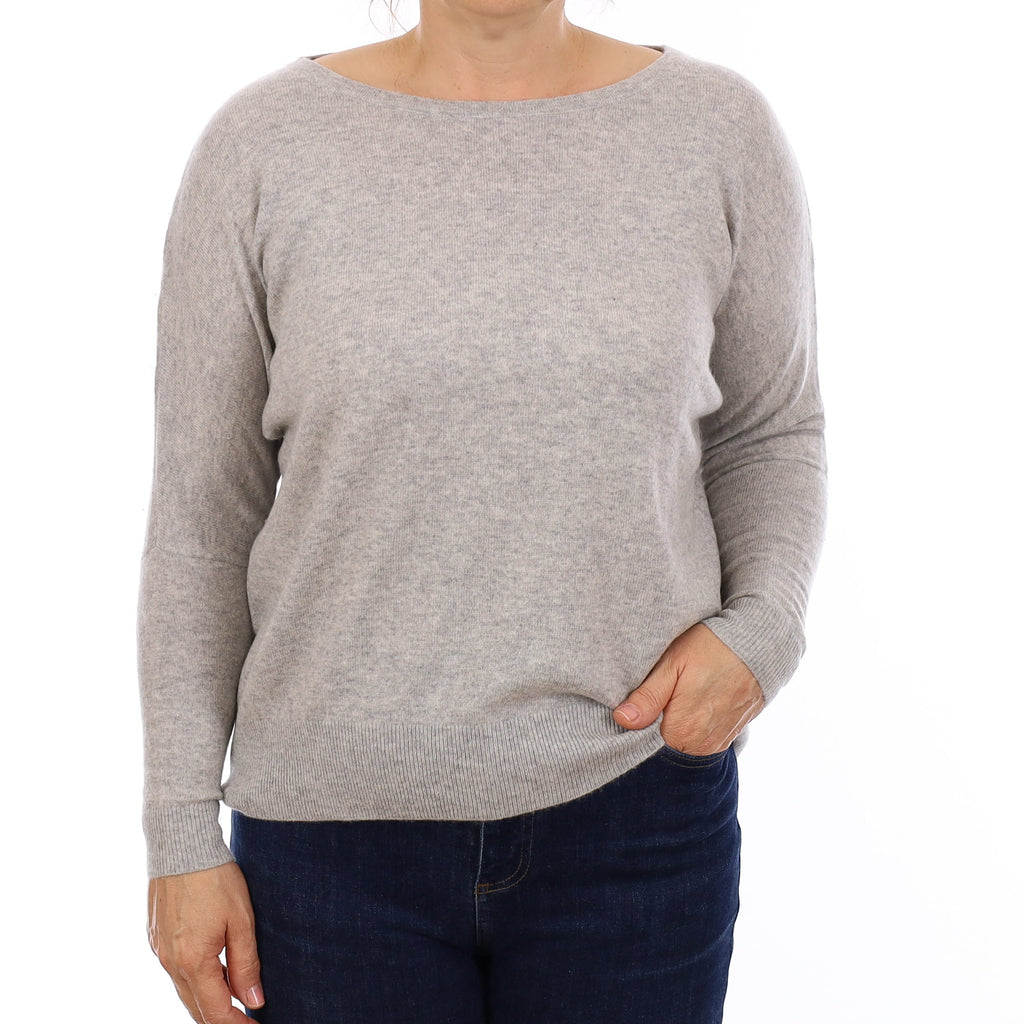 Smoke Grey Cashmere Batwing Boat Neck Jumper Medium